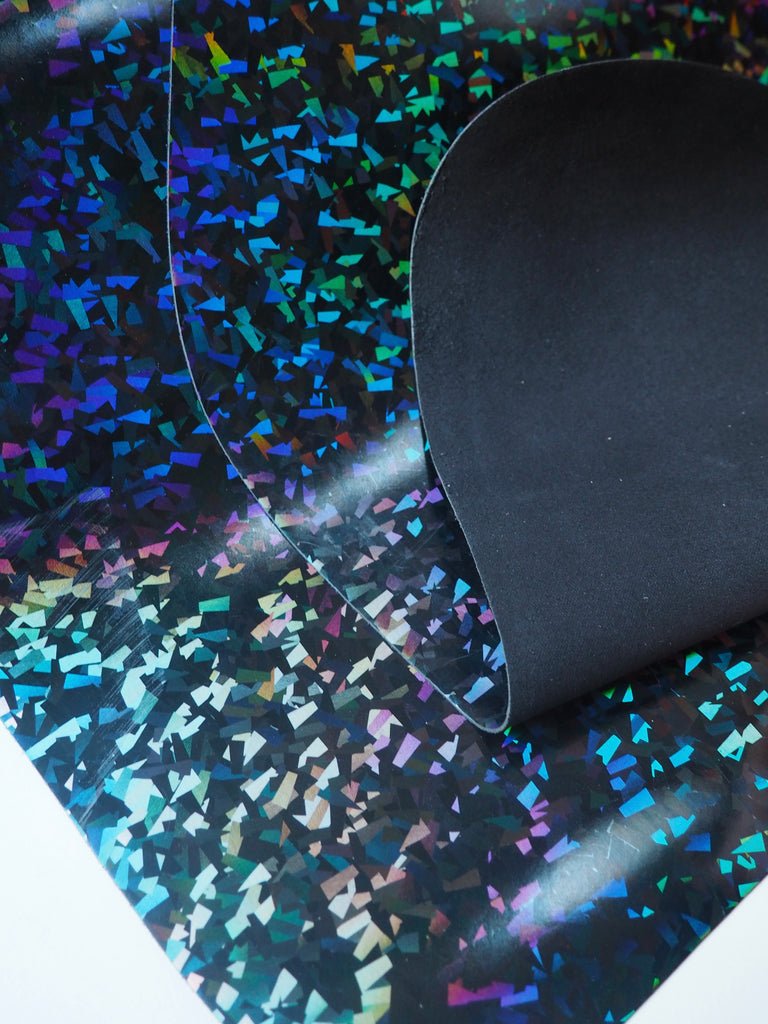 Black Holographic Confetti Calfskin Leather