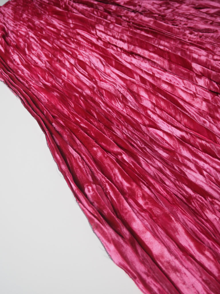 Pink Silk/Viscose Velvet Knife Pleated Skirt Panels
