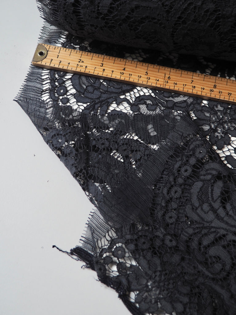 Charcoal Blue Corded Floral Cotton Lace