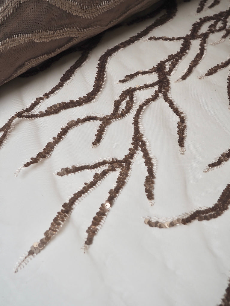 Soft Gold Vine Sequin Tulle