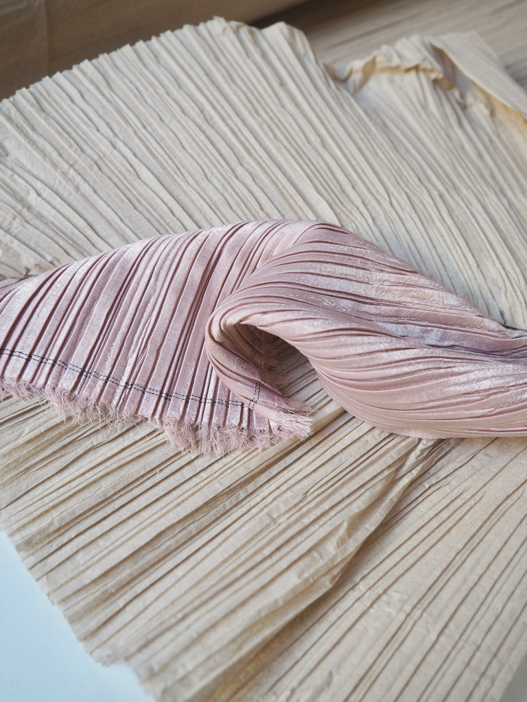 Blush Beige Plissé Pleated Satin