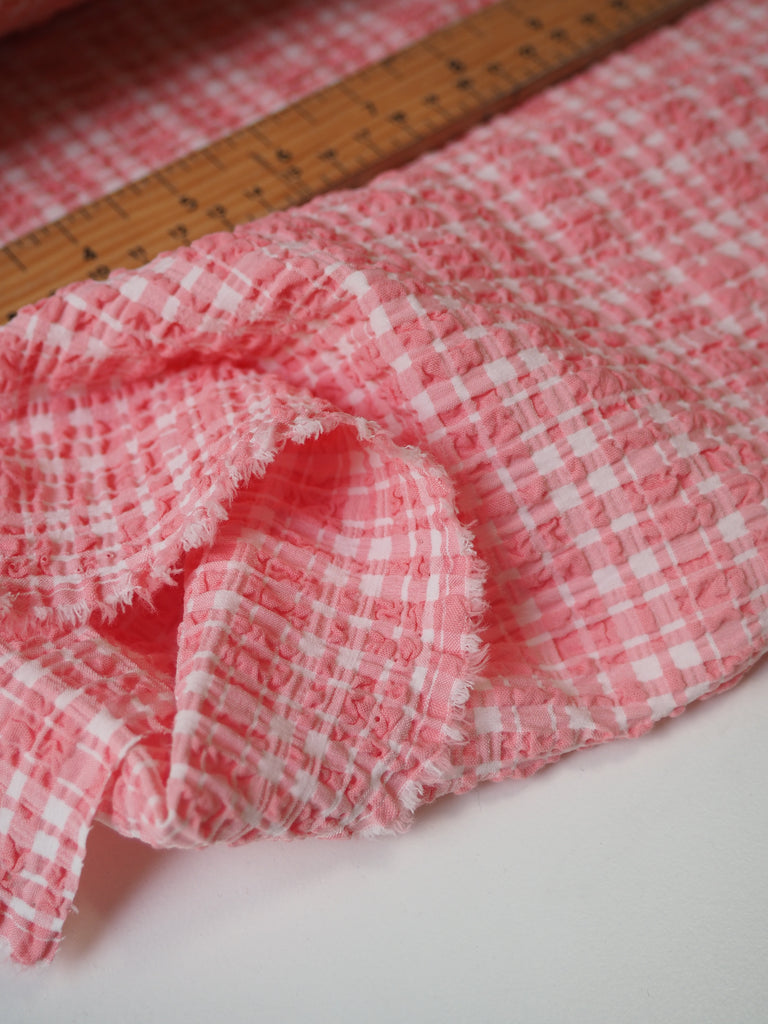 Pink Check Cotton Seersucker