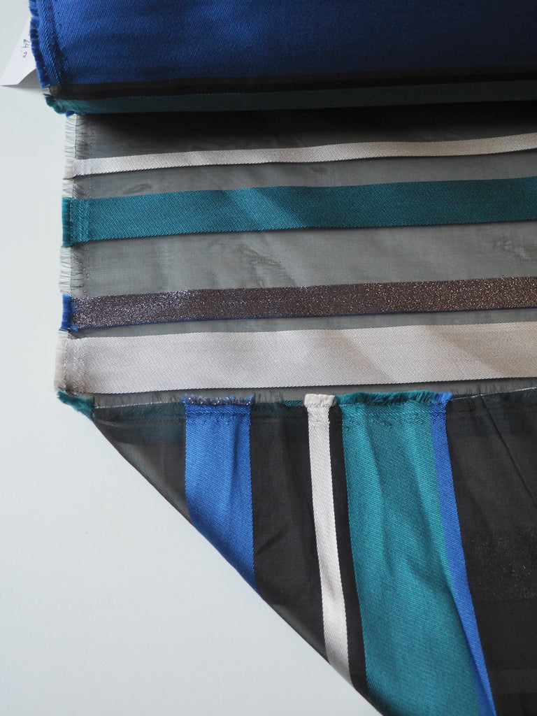 Blue Stripe Organza Jacquard