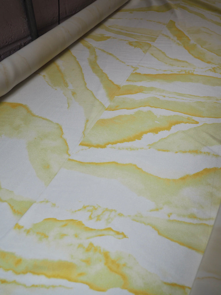 Ivory + Yellow Marbled Heavy Silk Satin