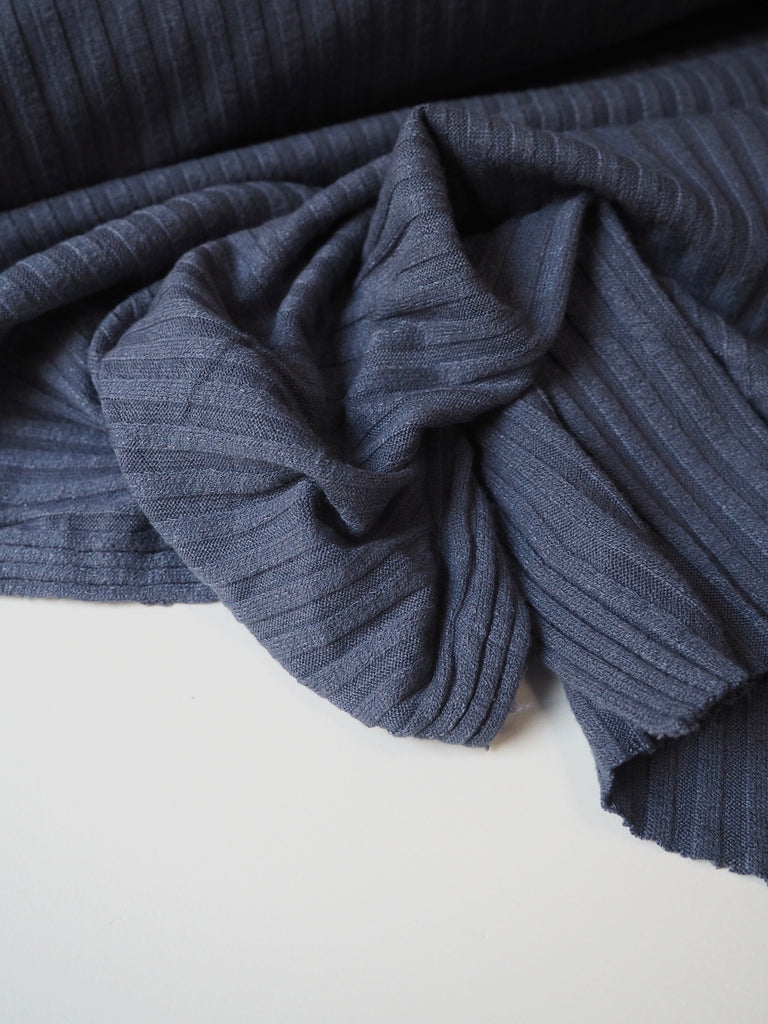 Faded Indigo Viscose Wide Rib Jersey