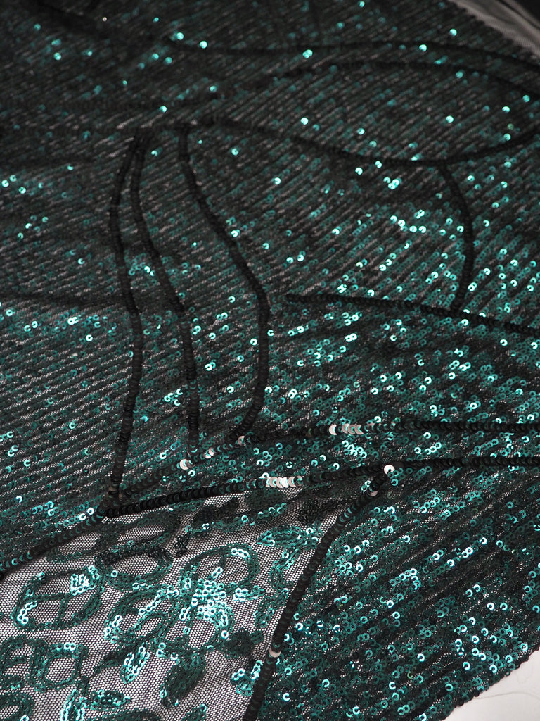 Green Swirl Mosaic Sequin Stretch Mesh