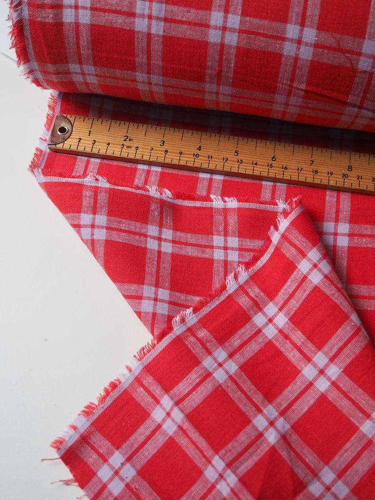 Red + Lilac Check Cotton/Linen