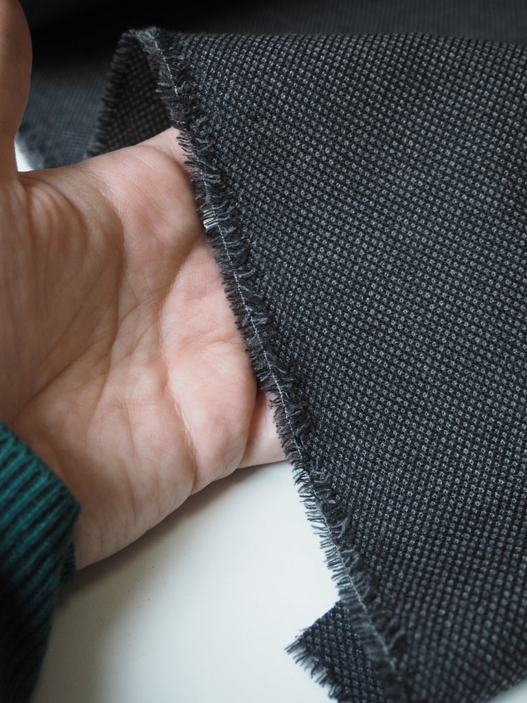 Grey + Black Birdseye Stretch Wool/Cotton