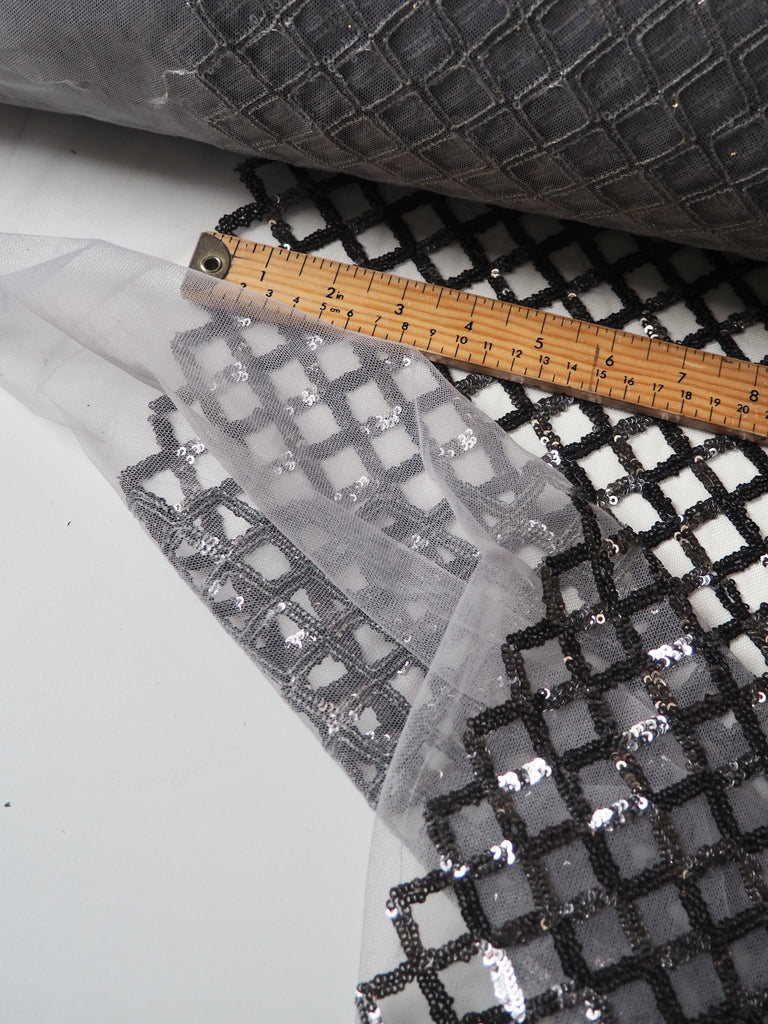Grey Lattice Sequin Tulle
