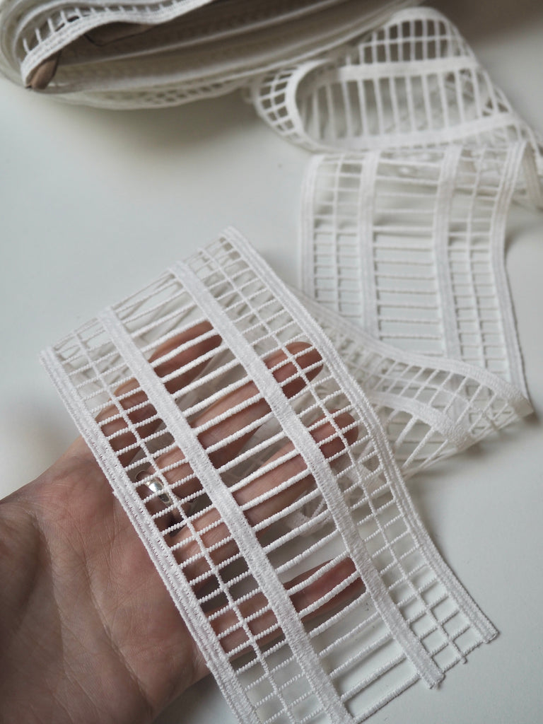 White Geometric Lace Trim 78mm