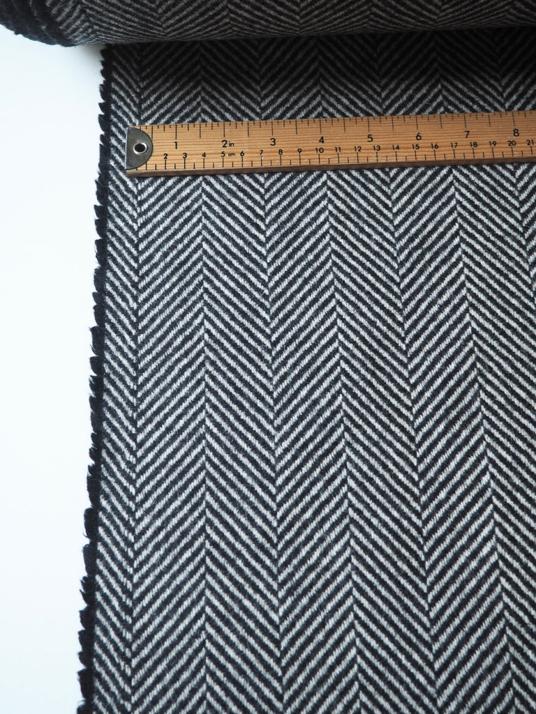 Black + White Herringbone Wool Coating