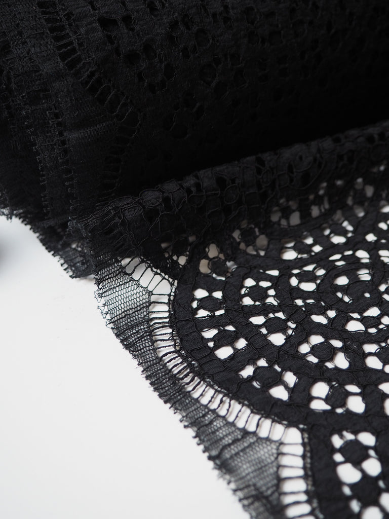 Black Corded Swirl Cotton Lace
