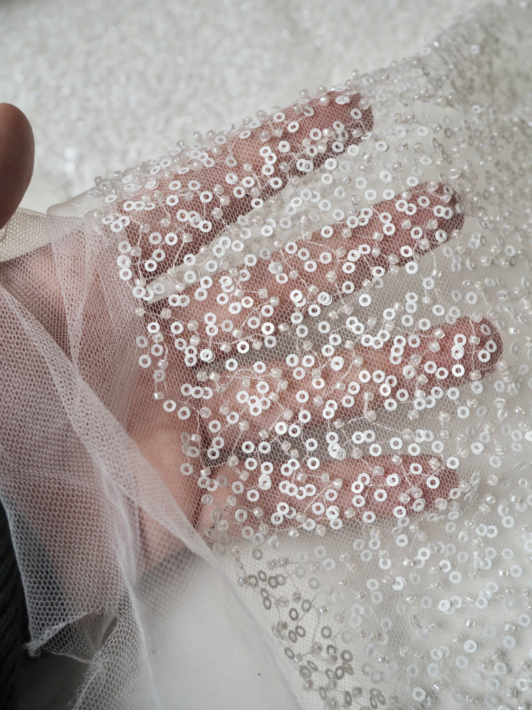 White Beaded Sequin Tulle
