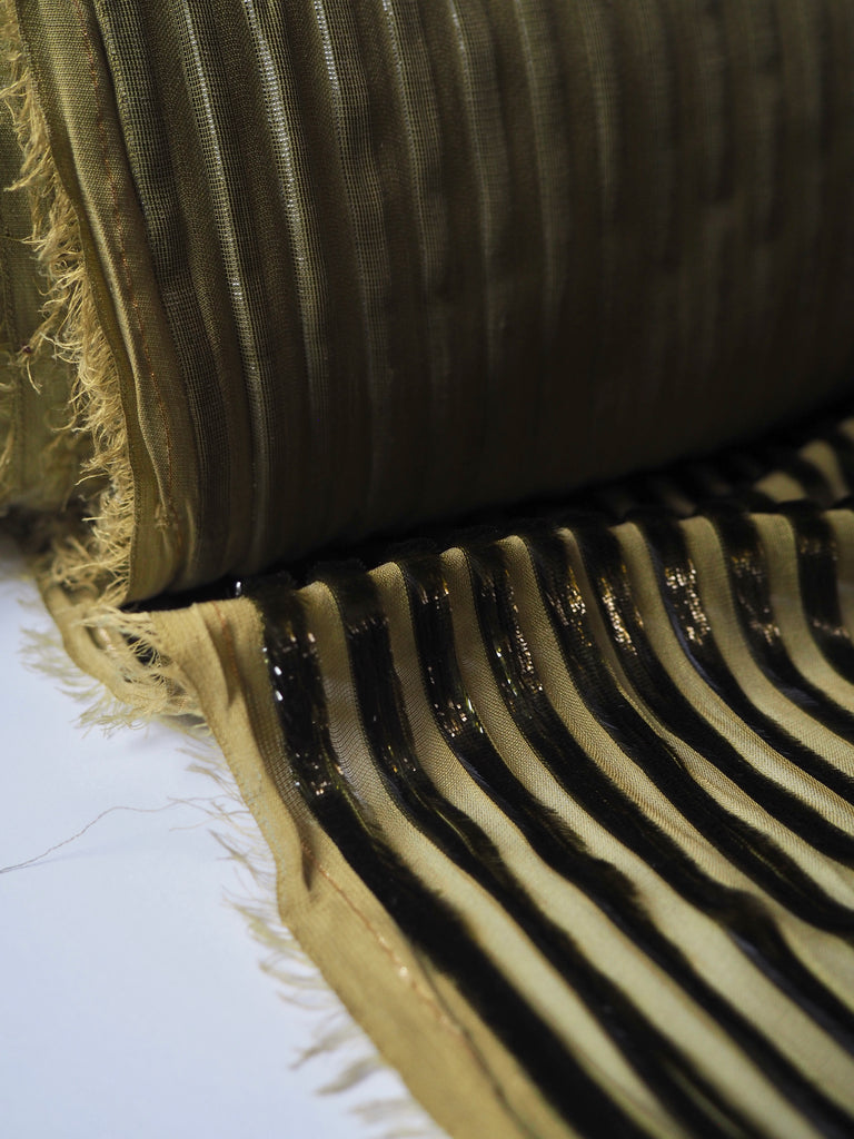 Olive Stripe Metallic Burnout Chiffon
