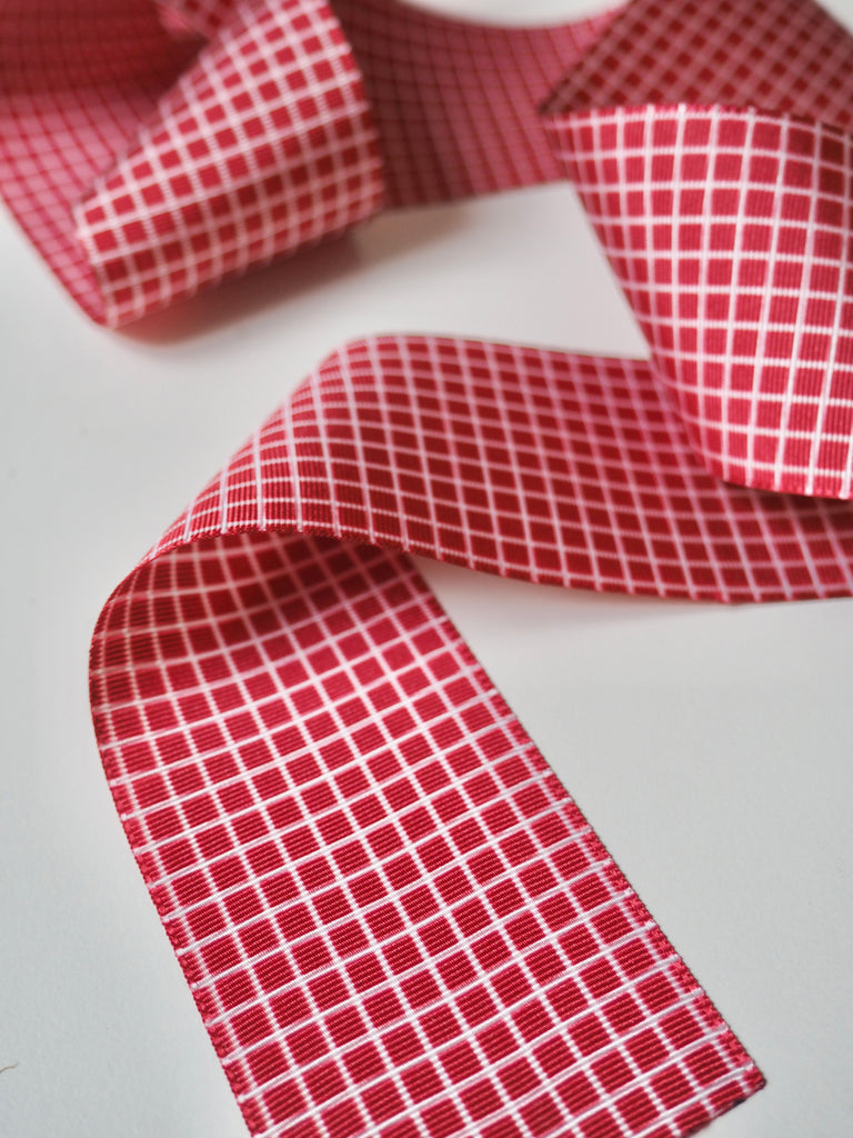 Red Grid Grosgrain Ribbon 50mm