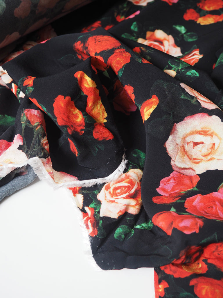 Black Floral Viscose Crepe