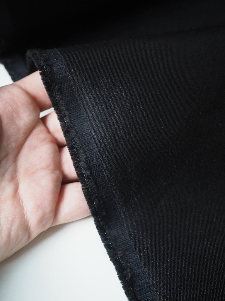 Black Satin Wool Twill