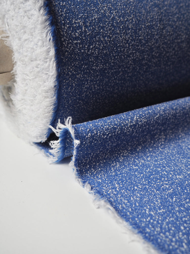 Blue + White Cotton Blend Bouclé