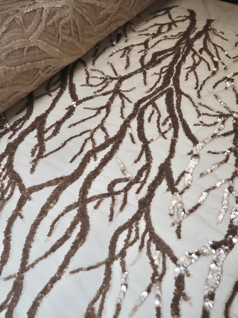 Soft Gold Vine Sequin Tulle