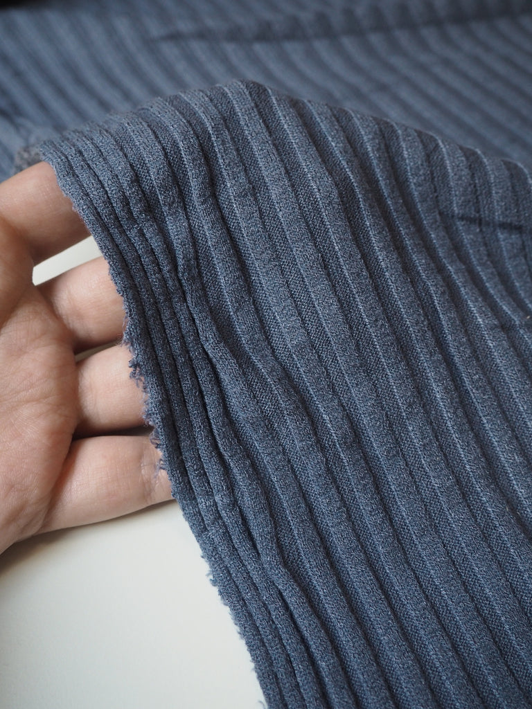 Faded Indigo Viscose Wide Rib Jersey