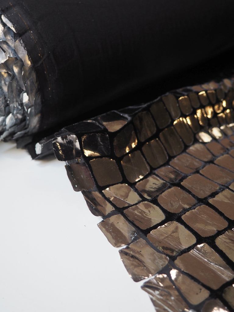Silver Croc Foiled Black Silk/Viscose Velvet
