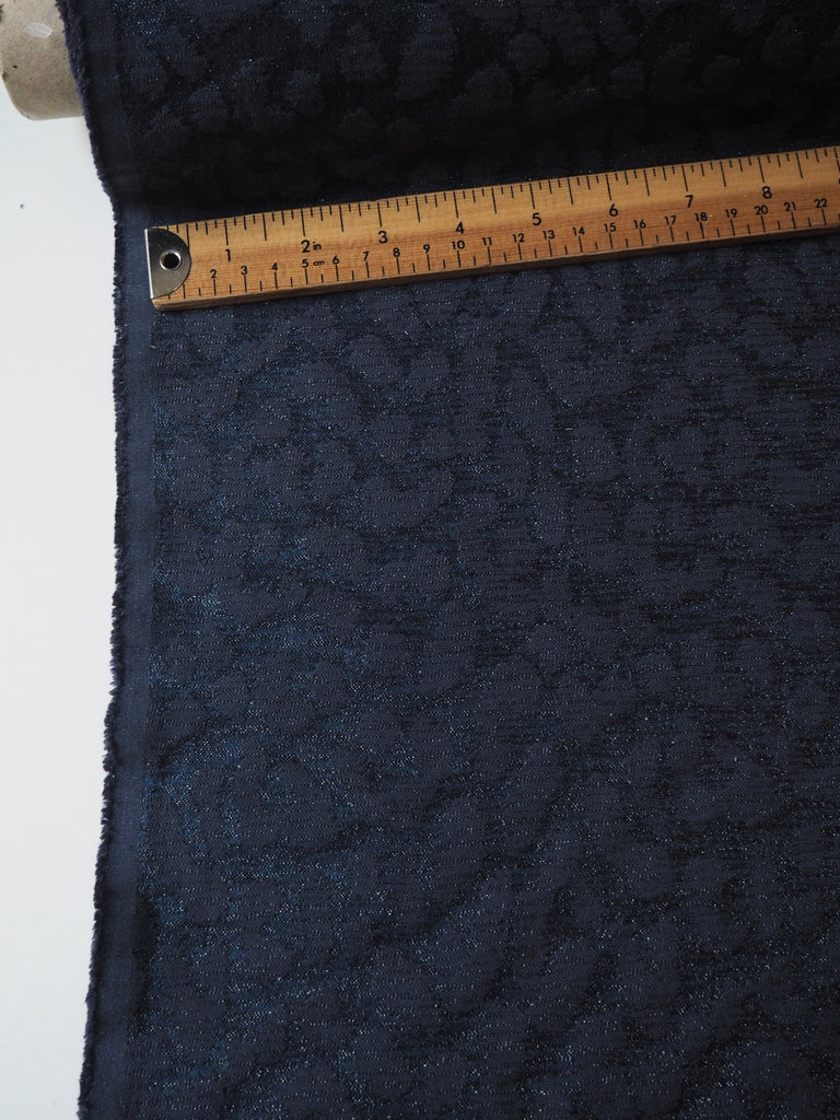 Navy Cotton/Silk Metallic Leopard Jacquard