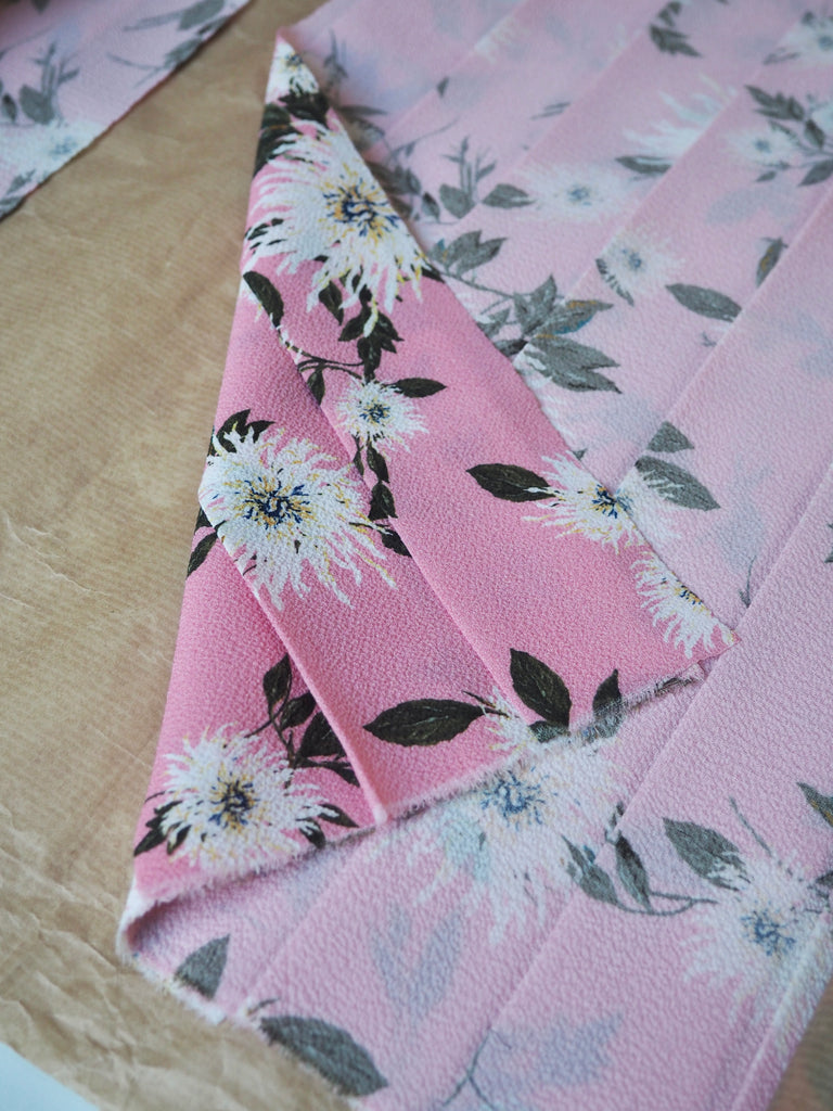 Pink Floral Crinkle Crepe Knife Pleated Pieces