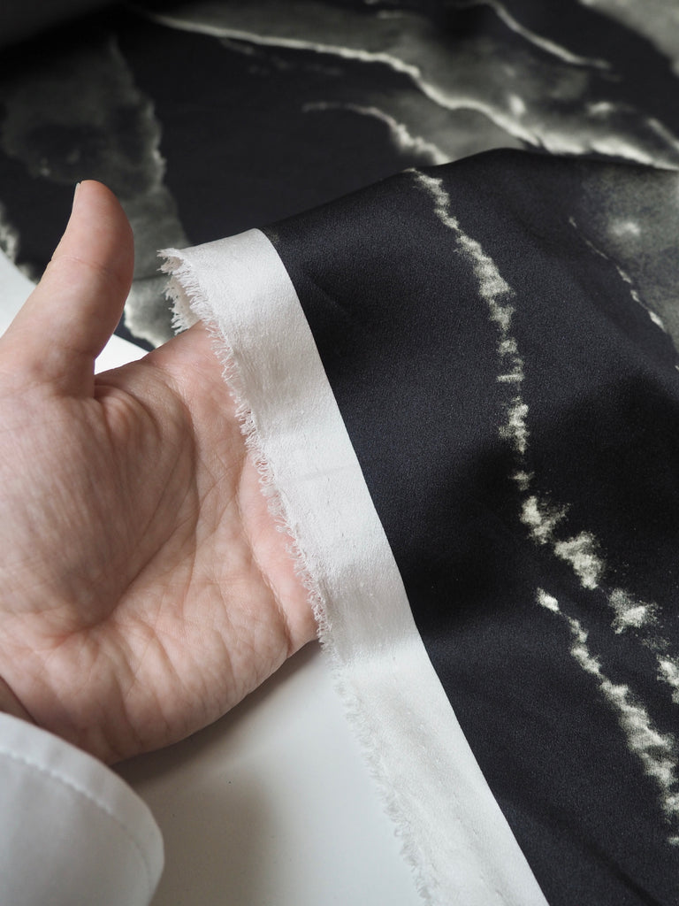 Black + Grey Marbled Heavy Silk Satin