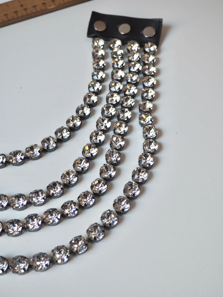 Crystal + Black Leather 4 Strand Accessory
