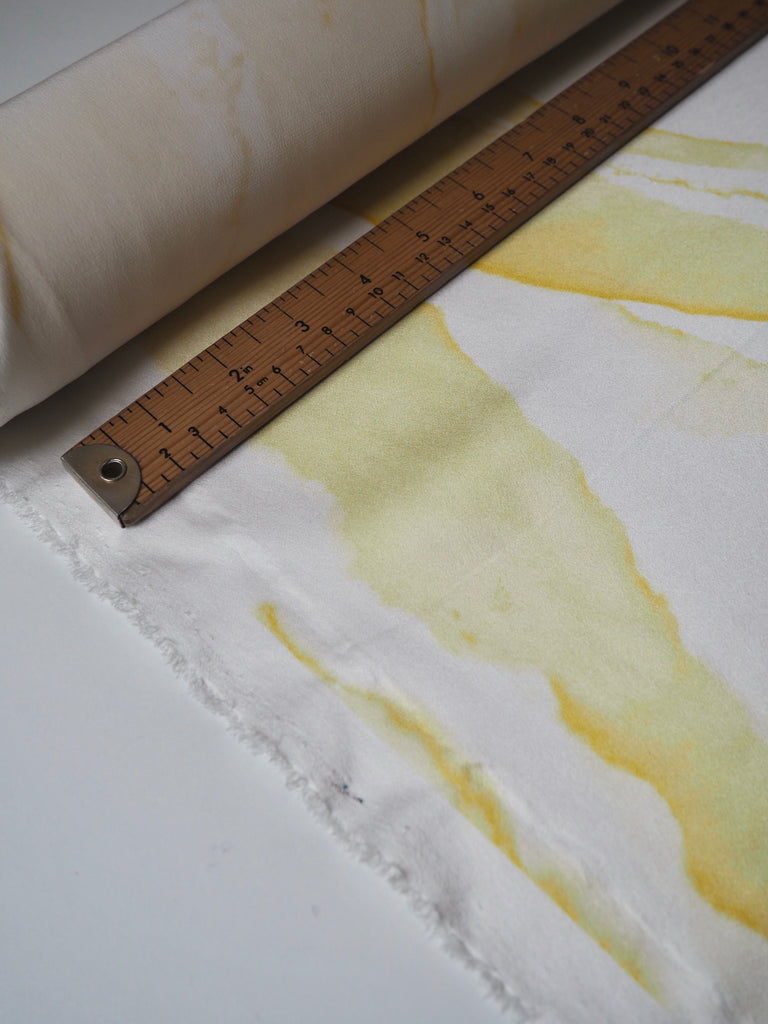 Ivory + Yellow Marbled Heavy Silk Satin