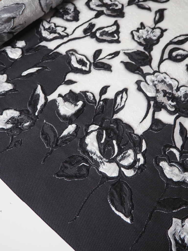 Black + White Blossom Panelled Cloqué