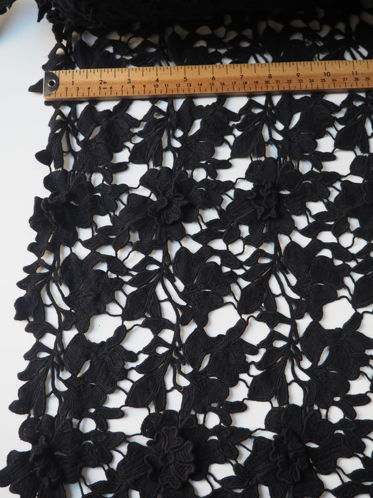 Black 3D Floral Cotton Guipure Lace