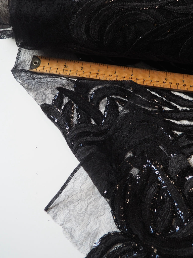 Black Trailing Vine Embroidered Sequin Lace