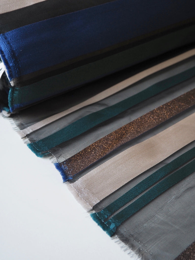 Blue Stripe Organza Jacquard