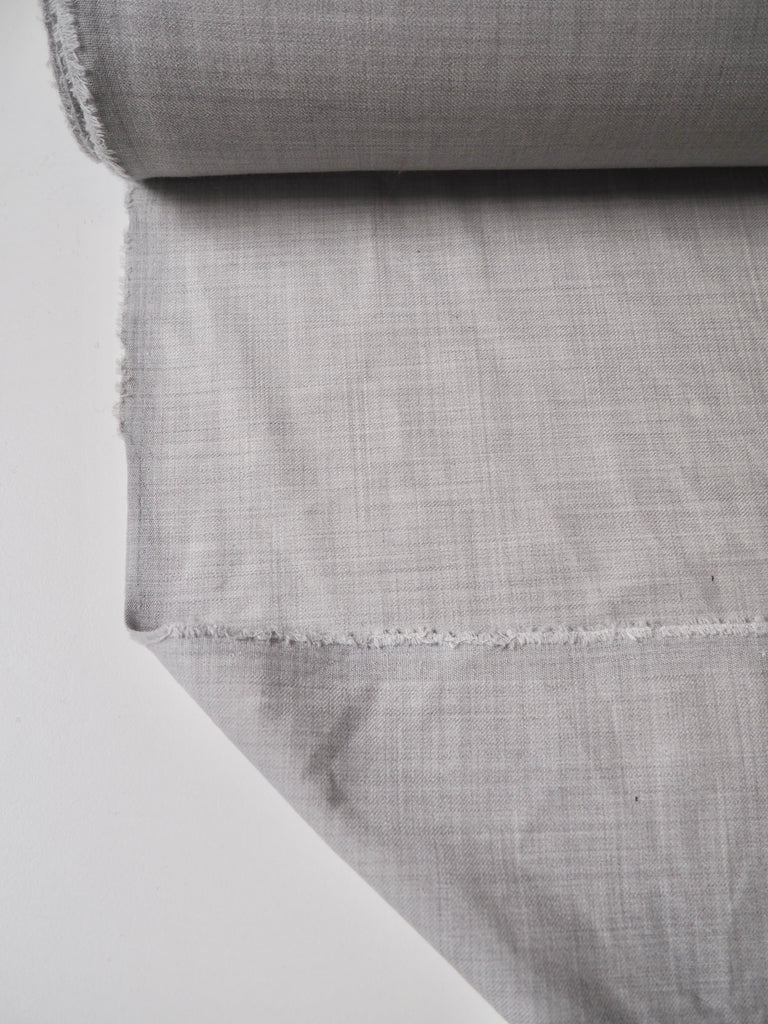 Pale Grey Stretch Wool Blend Twill