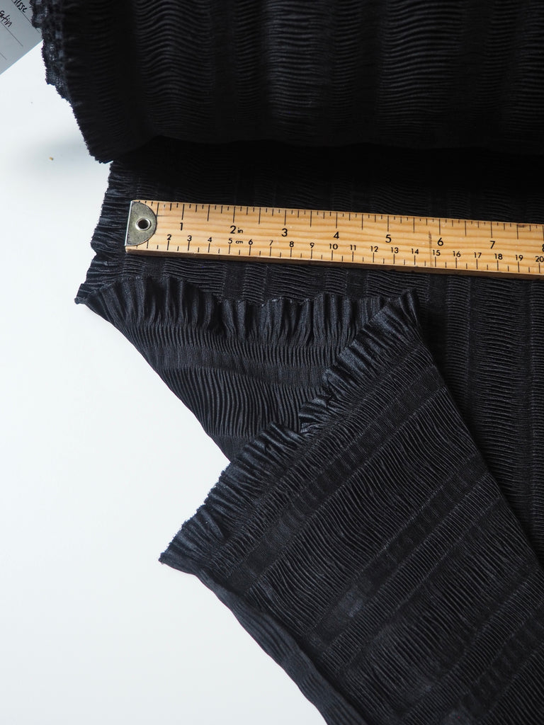 Black Plissé Stripe Satin
