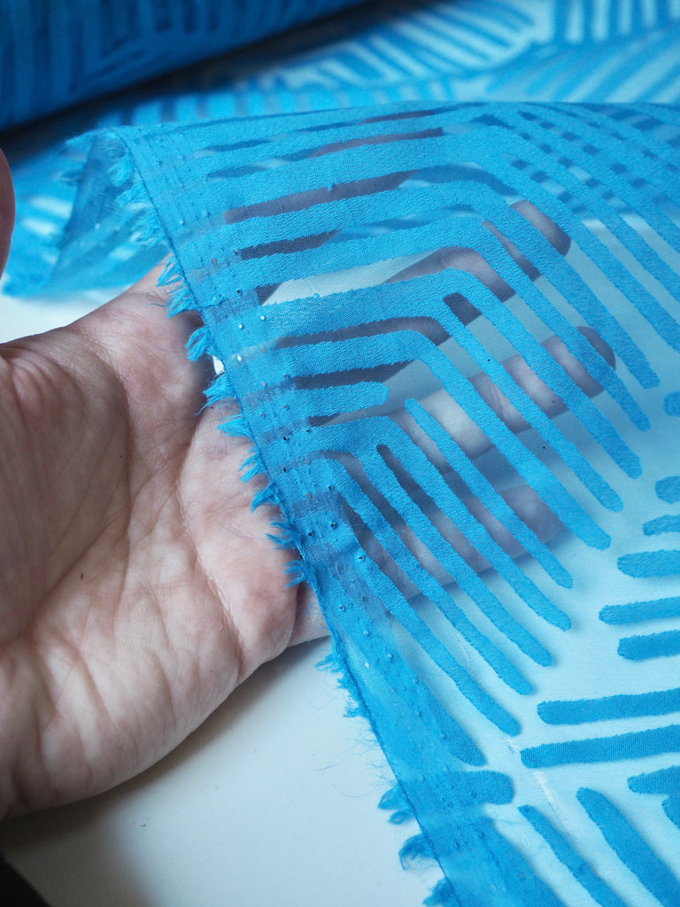 Blue Inca Burnout Light Organza