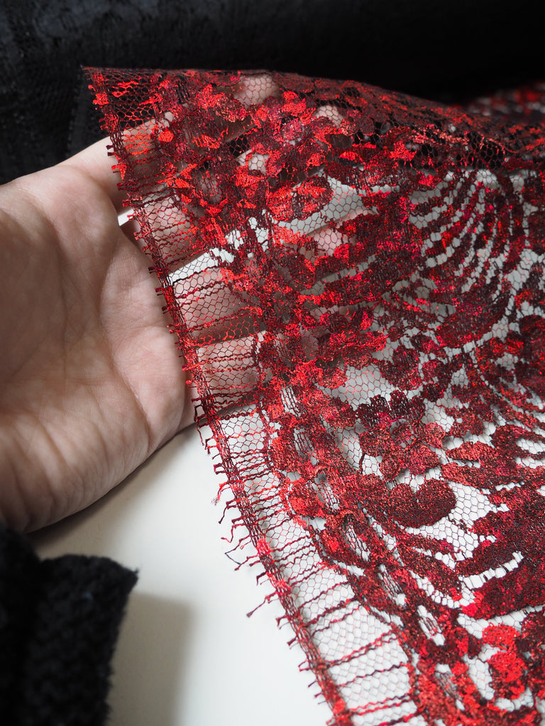 Red Iridescent Foiled French Lace