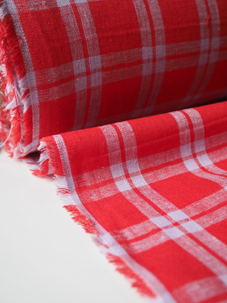 Red + Lilac Check Cotton/Linen