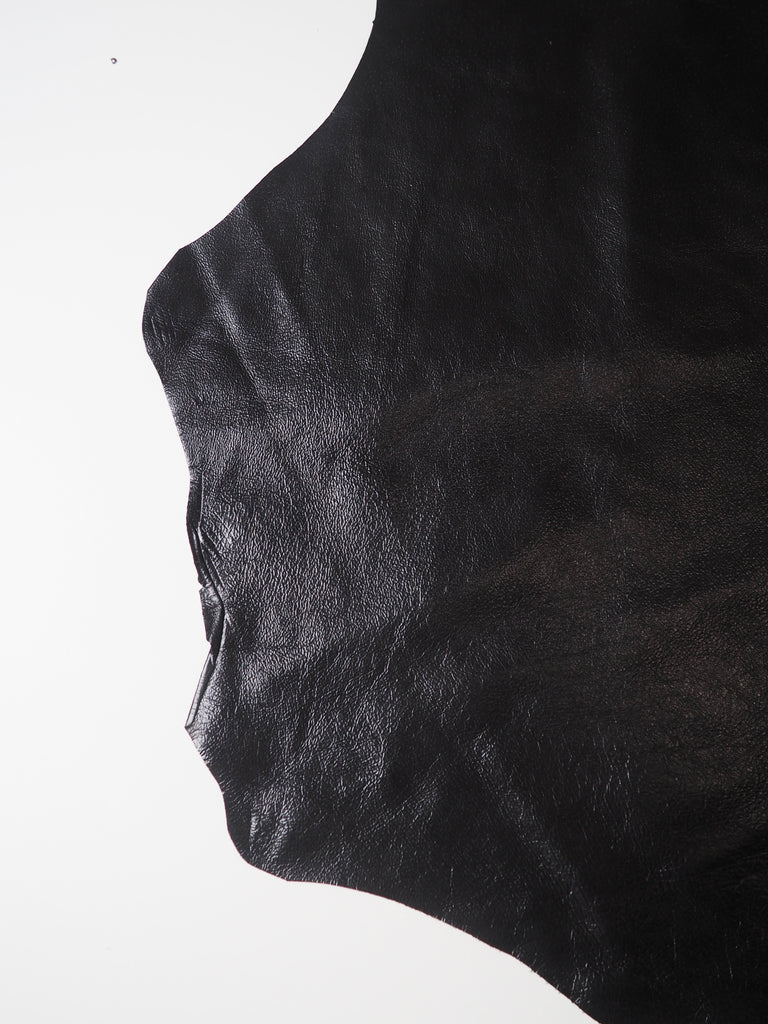 Black Shiny Distressed Calfskin Hides