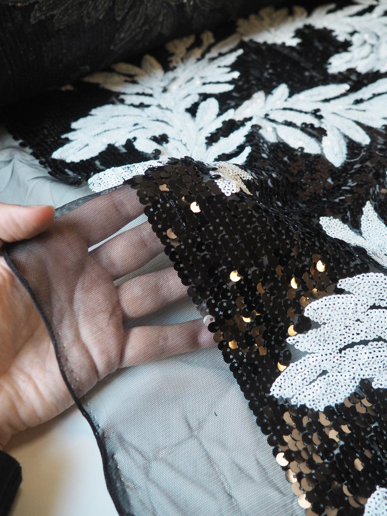 Black + White Vine Sequin Tulle
