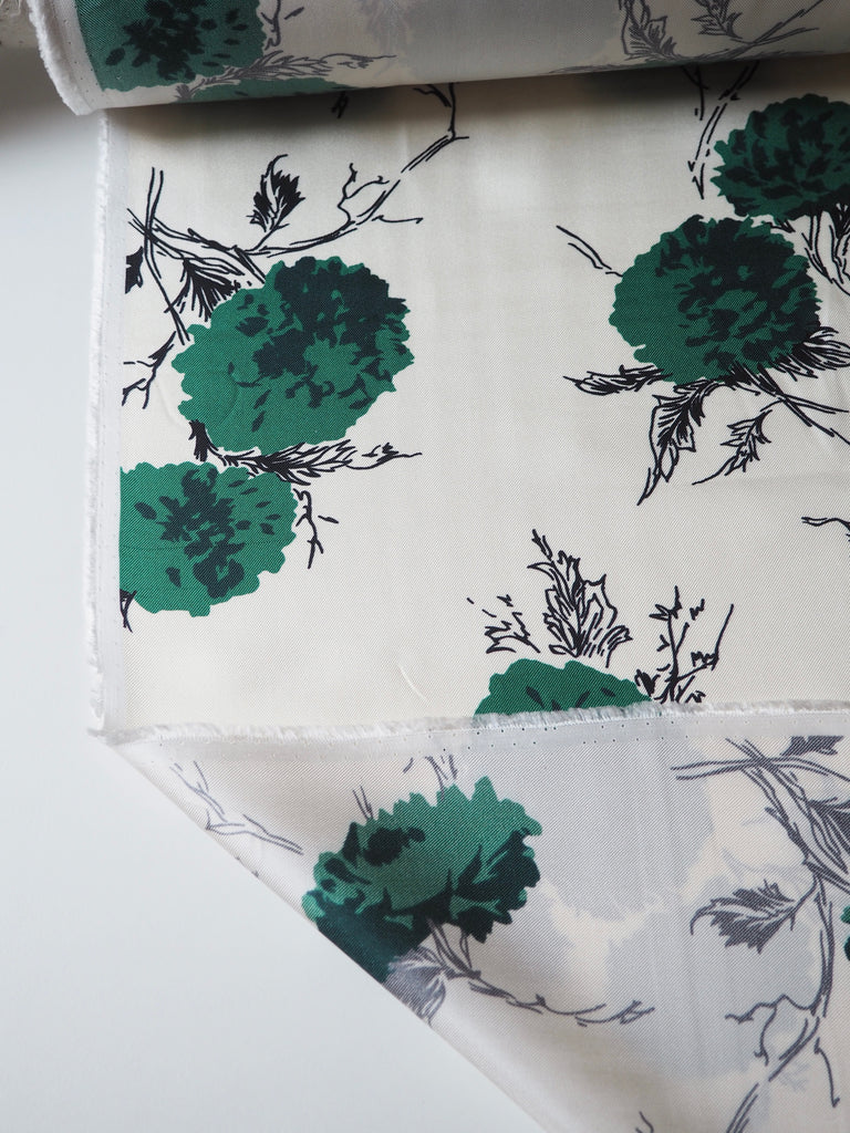 Green Blossom Silk Twill