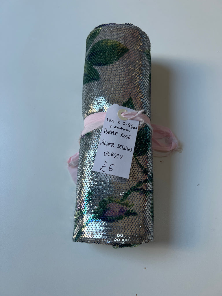 Purple Rose Silver Sequin Jersey Remnant