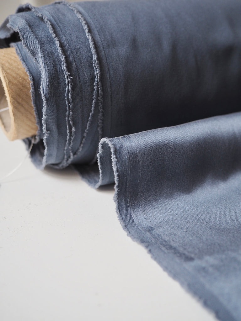 Grey Blue Stretch Washed Silk Satin