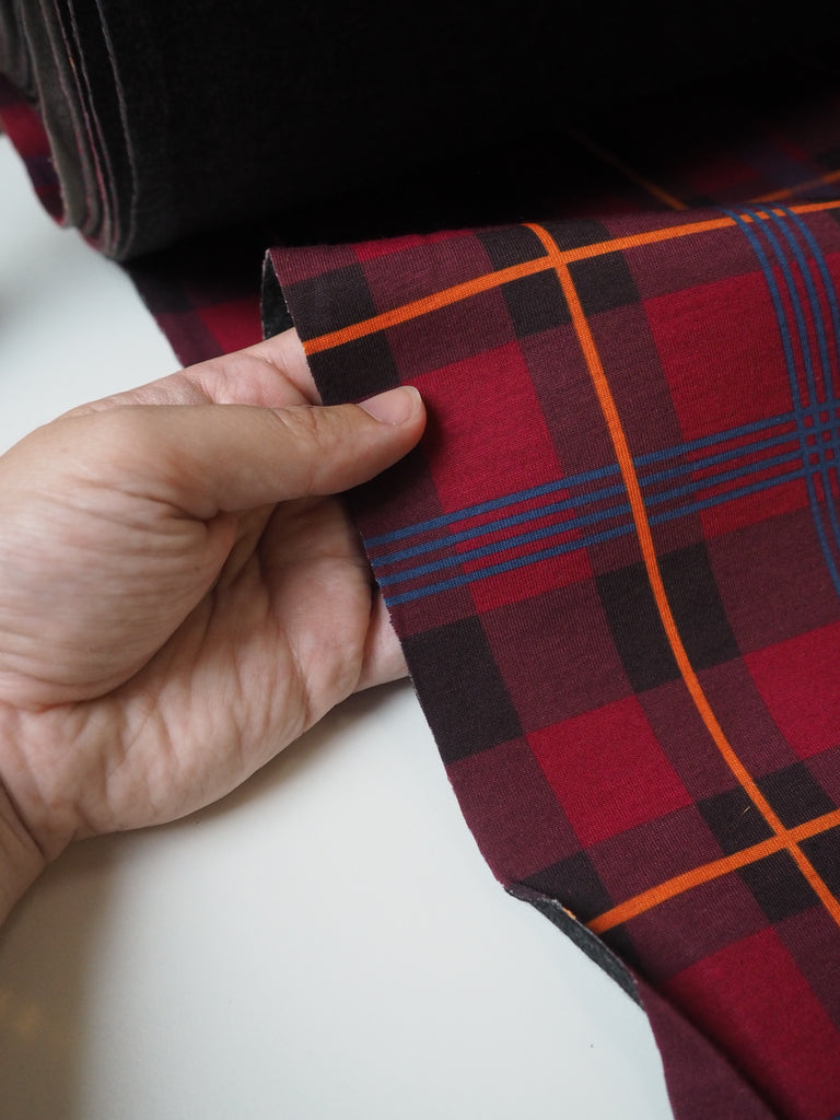 Red Check Viscose Bonded Jersey