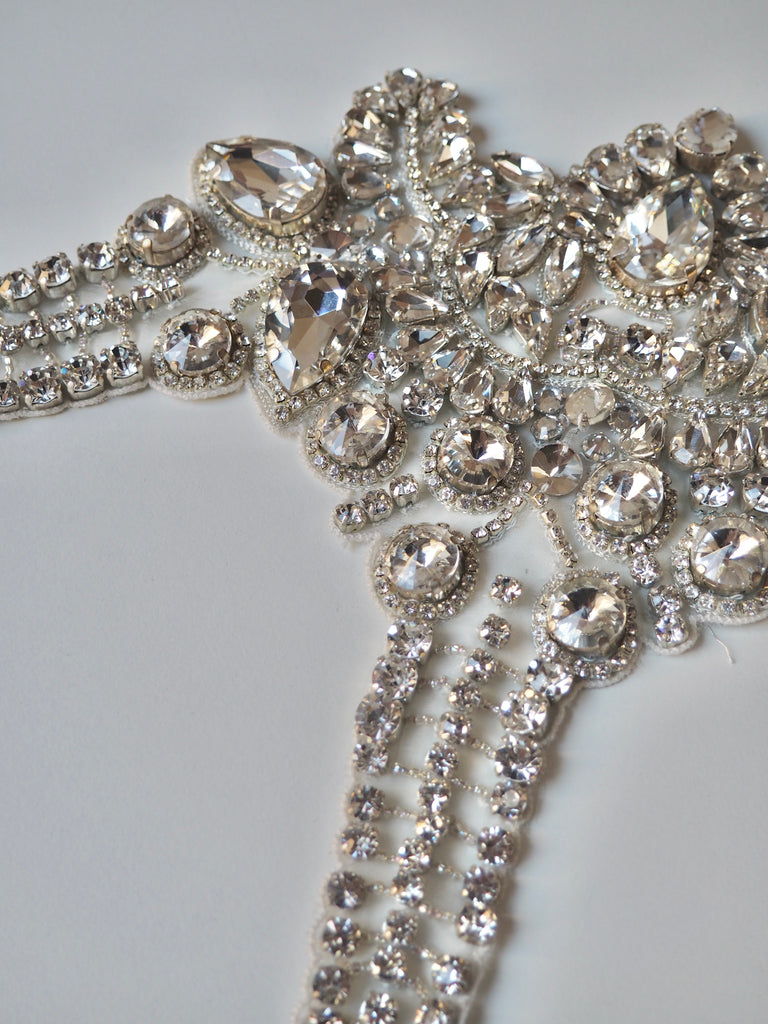 Hand Beaded Large Silver Crystal Appliqué