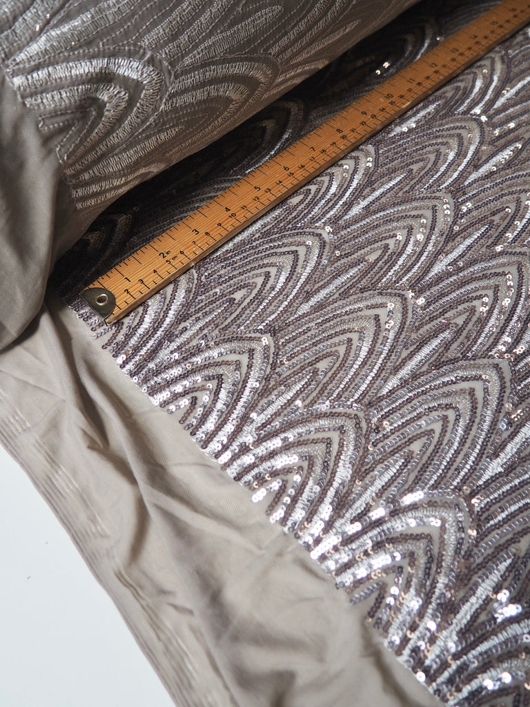 Taupe + Silver Striped Sequin Stretch Mesh