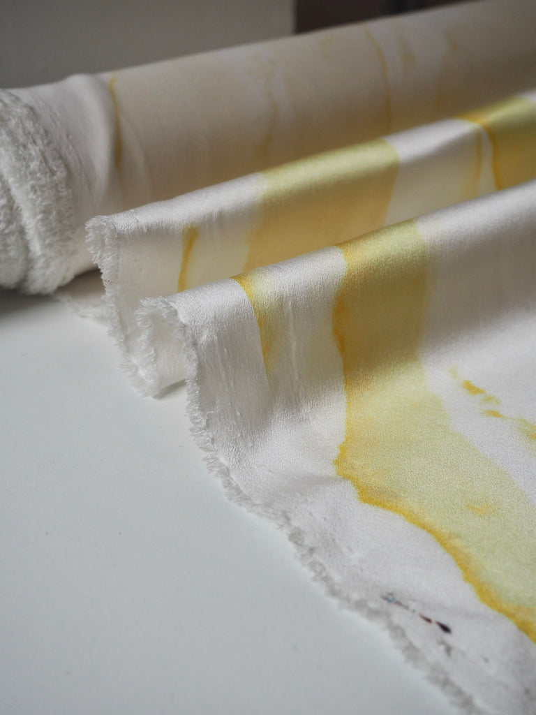 Ivory + Yellow Marbled Heavy Silk Satin