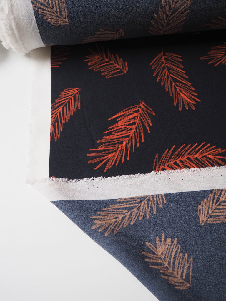 Navy Feather Lightweight Silk Crepe