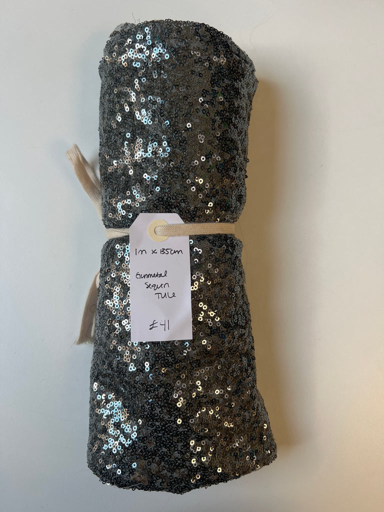 Gunmetal Sequin Tulle Remnant